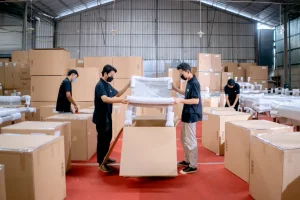 Packaged furniture and warehouse handling for export shipment planning