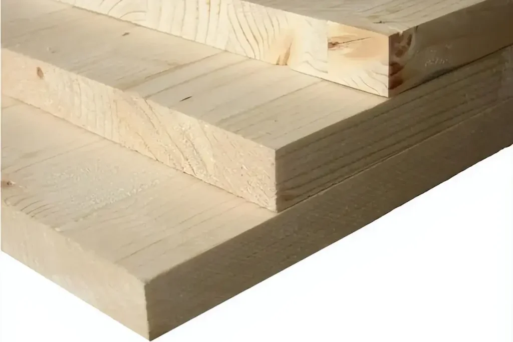 Close view of wooden boards used for furniture material and thickness specification