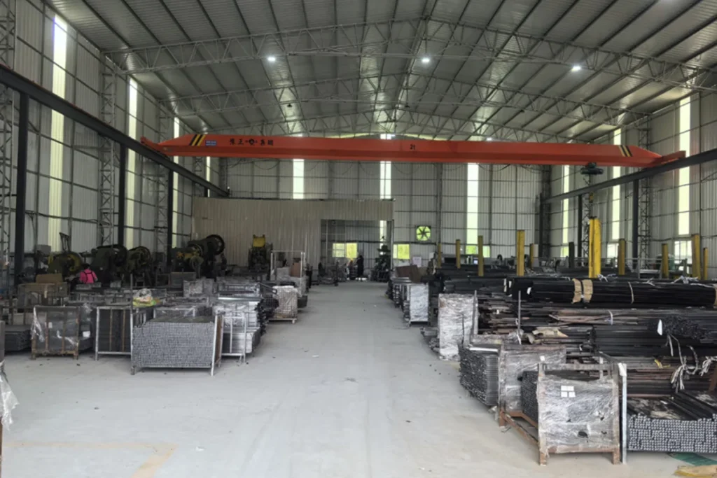 Furniture components and metal parts prepared in a production workshop