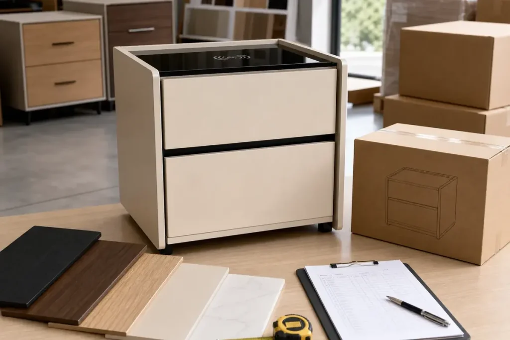 Furniture sample and order documents prepared for buyer review before deposit payment