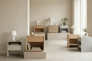 Bedroom furniture range with several nightstand styles arranged for smart nightstand SKU mix and price ladder planning