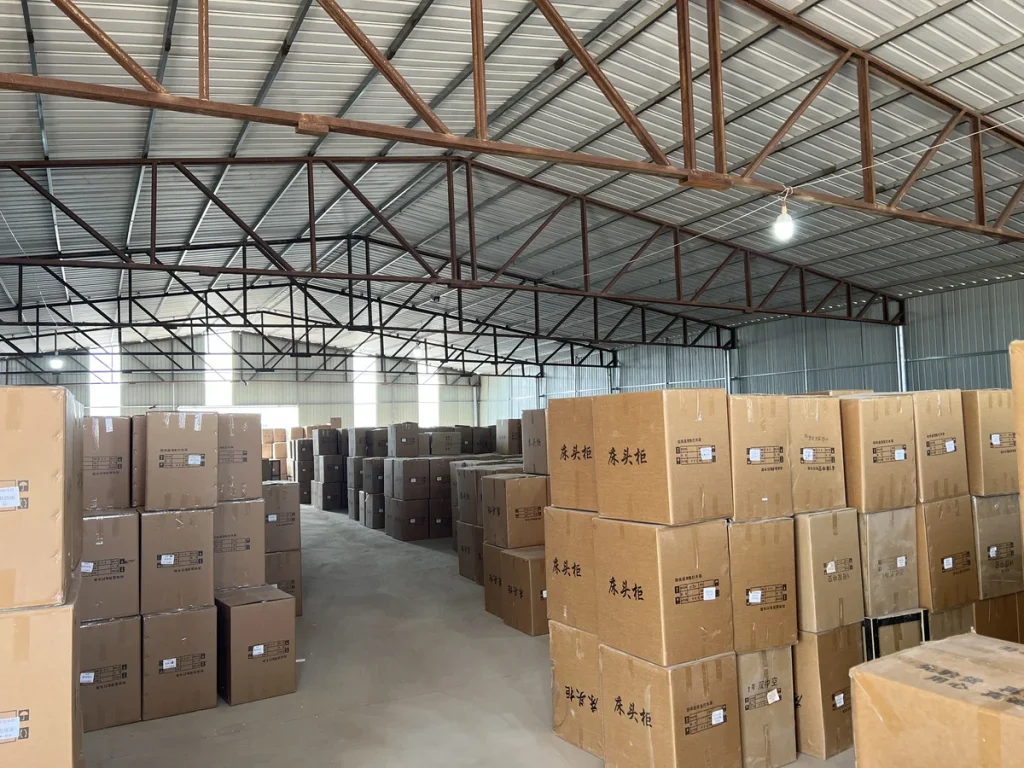 Packed furniture cartons in a warehouse prepared for dispatch